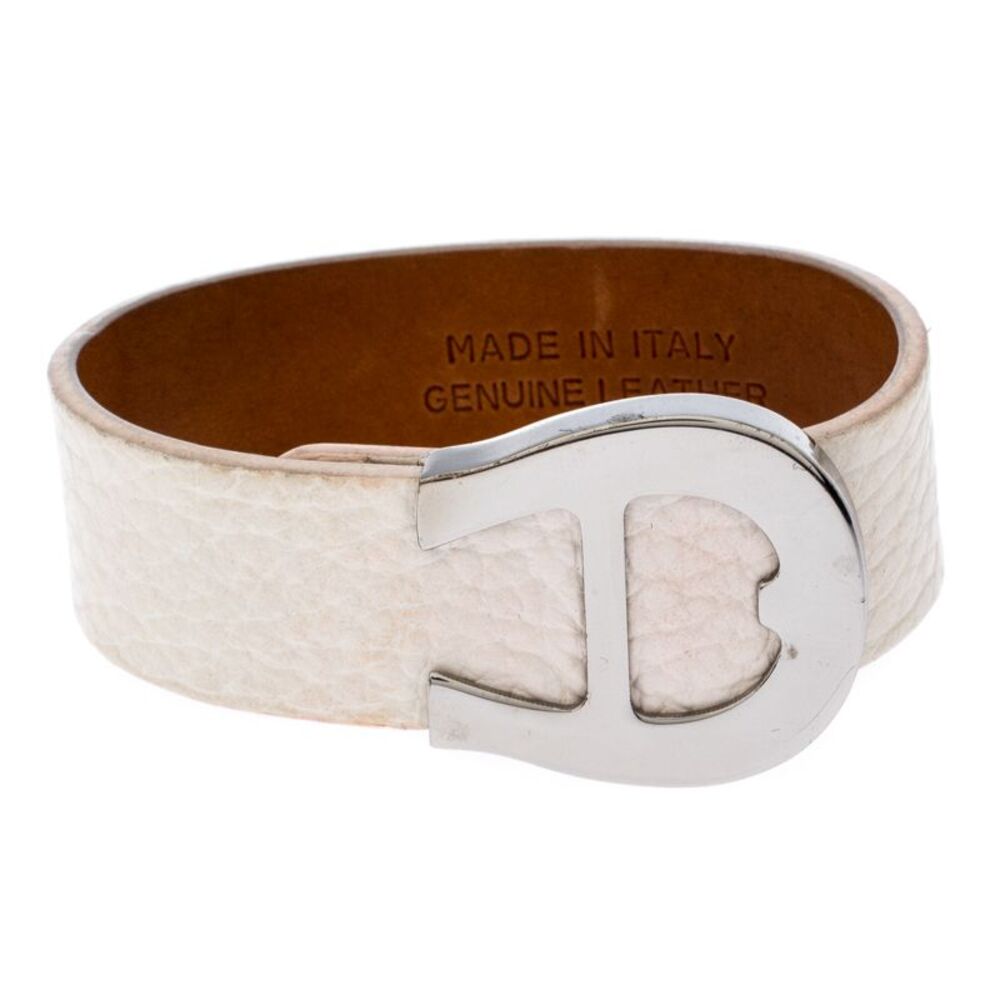 Aigner Silver Tone White Leather Cybill Wide Bracelet